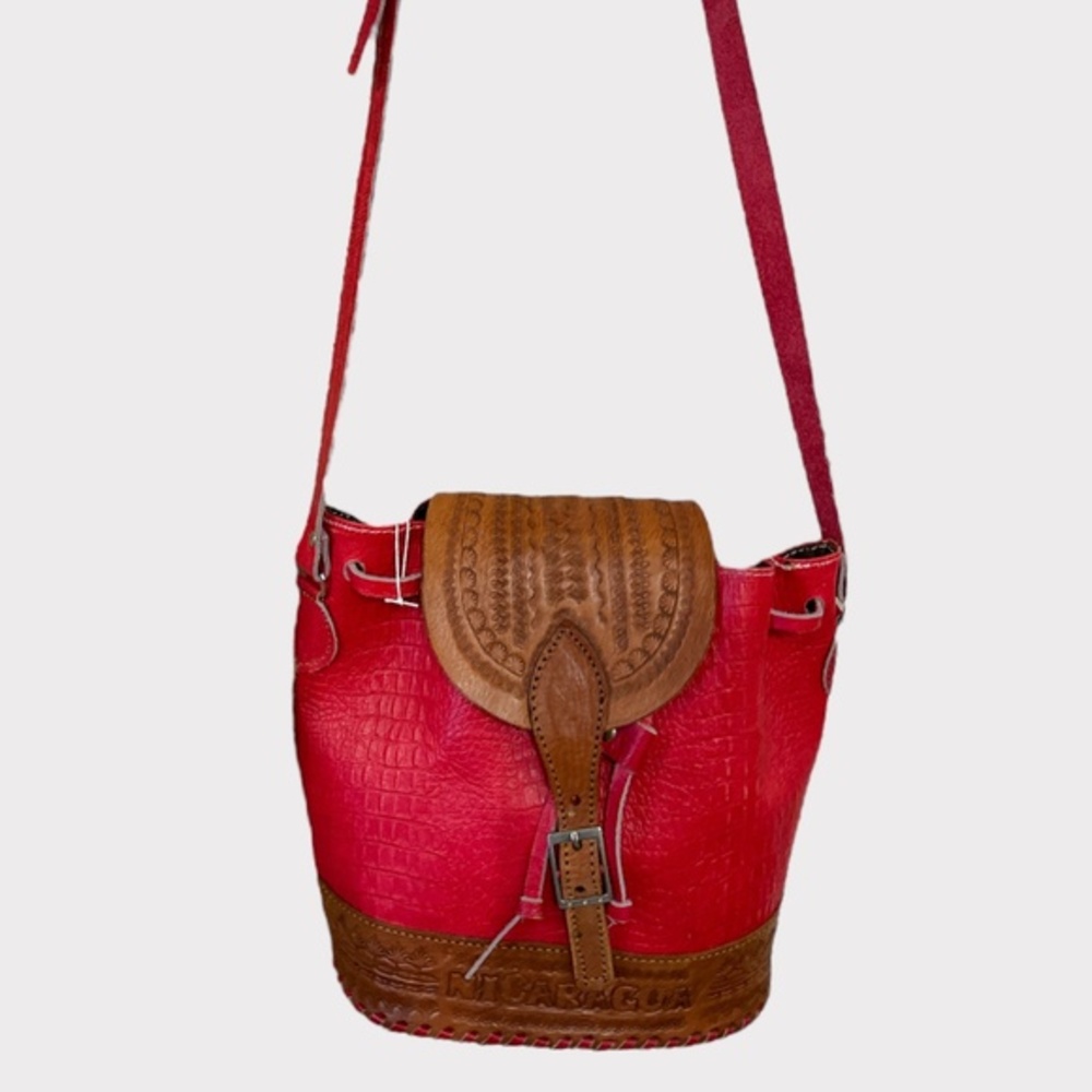 Leather Hand Crafted Faux Croc “Nicaragua” Shoulder Bag
